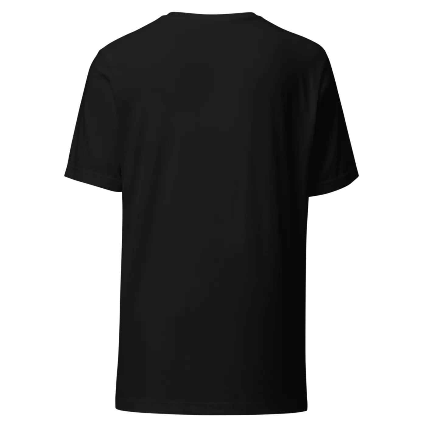 The back of the same black t-shirt, unprinted.